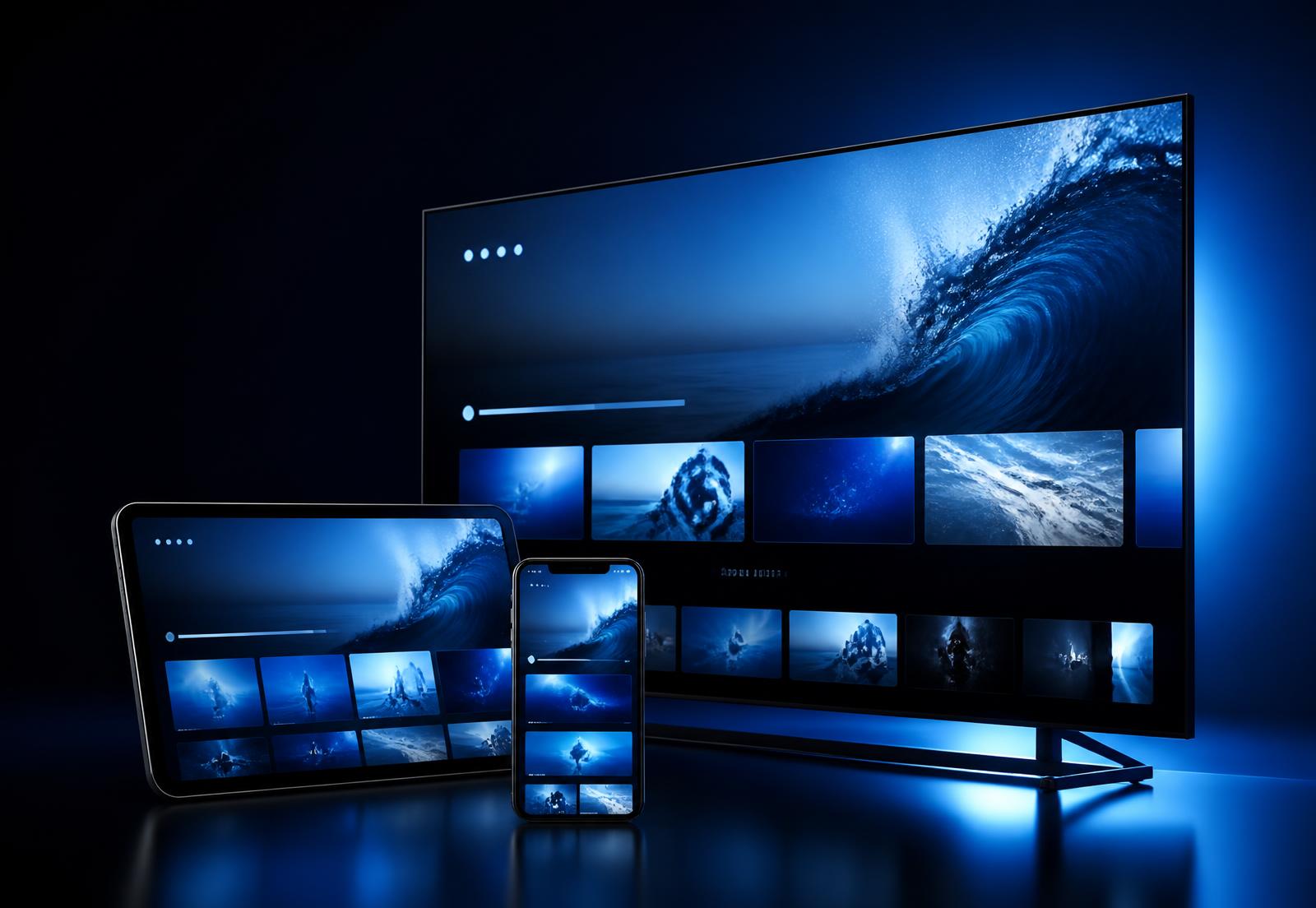 INFINITY STREAMS TV playing on a smart TV, tablet and smartphone